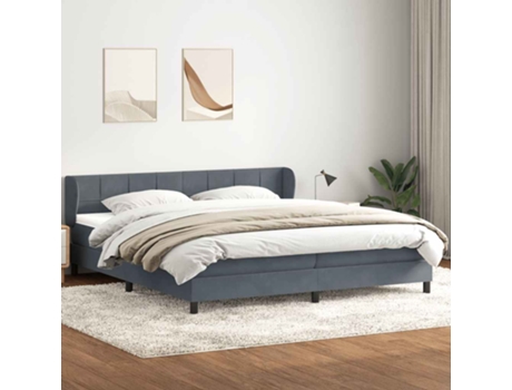 Cama Com Molas/colchões 180x220 Cm Veludo Cinzento-escuro