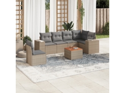 Vidaxl 7 Pcs Conjunto De Sofás P/ Jardim Com Almofadões Vime Pe Bege