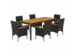 Conjunto de 7 Jantar Jardim com Almofadões Vime Pe/acácia Preto MAISON EXCLUSIVE