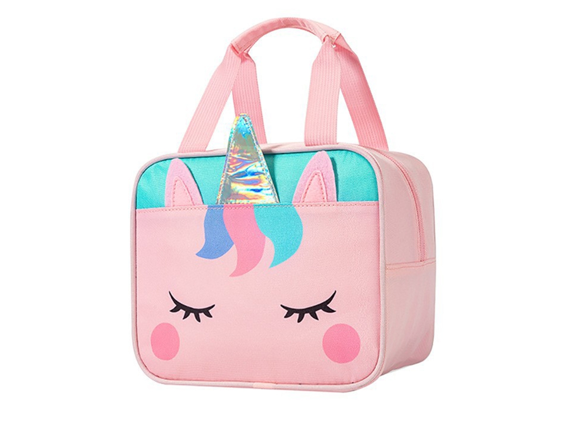 Bolsa de Lanche Infantil Isolada Térmica Portátil Rosa com Desenho Animado para Kindergarten