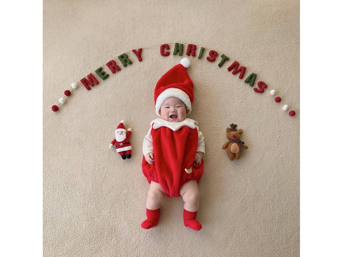 Roupa de Natal Macacão Manga Comprida Bebê 73Cm