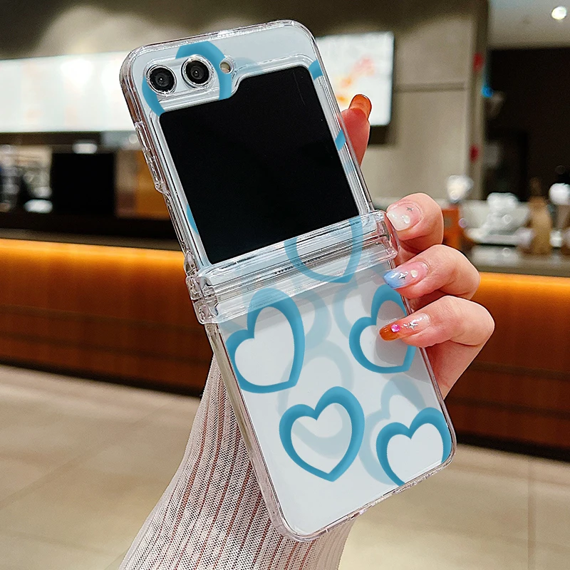 (a692) Capa Rígida Dobrável Transparente Com Estampa De Coração Vazado Para Samsung Galaxy Z Flip4