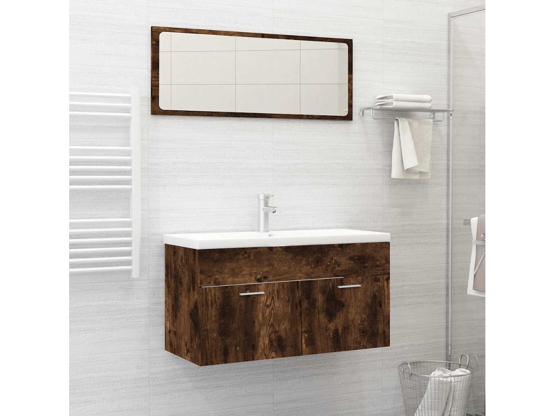 Vidaxl 2 Pcs Conj. Móveis Casa De Banho Derivados Madeira Cor Fumado