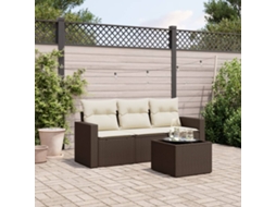 Vidaxl 4 Pcs Conjunto Sofás De Jardim C/ Almofadões Vime Pe Castanho