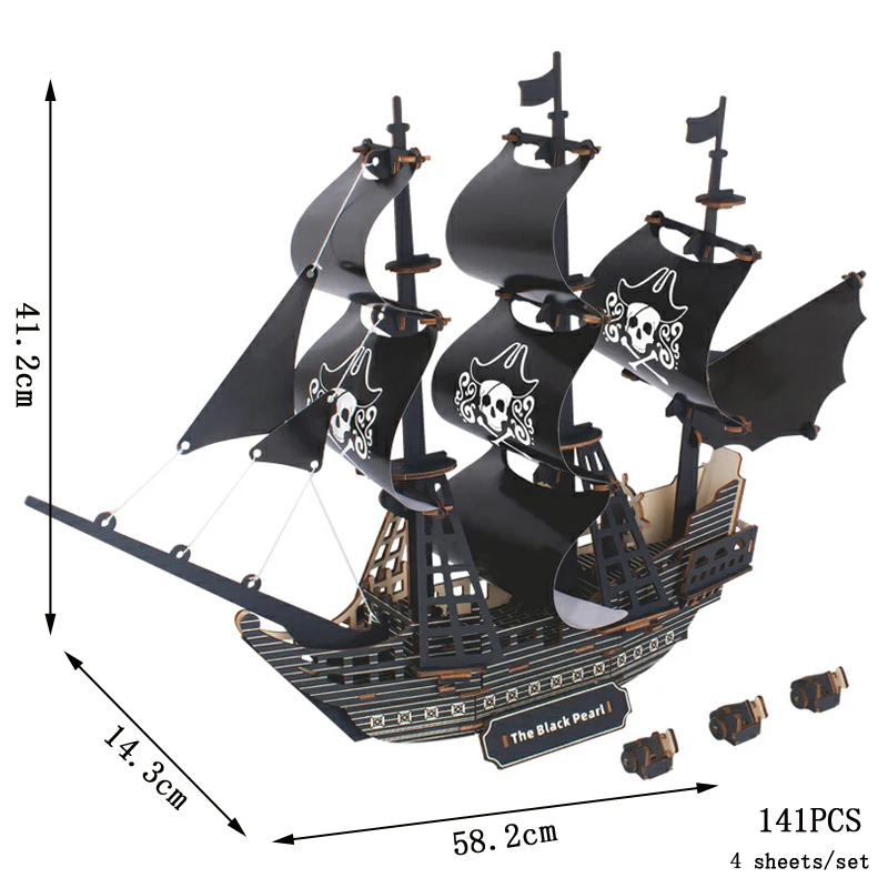 Quebra cabeça 3d de Madeira Navio Pirata Pérola Negra Barco À Vela de Madeira para Montar (faça Você Mesmo) MDUG (pérola Negra)