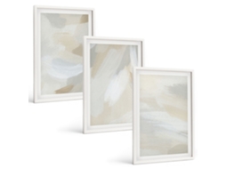 Conjunto De Pinturas Pinceladas De Fundo Abstratas Moldura Branca Fotos Para O Escritório Espelharte (3 Piezas De 40x60 Cm)