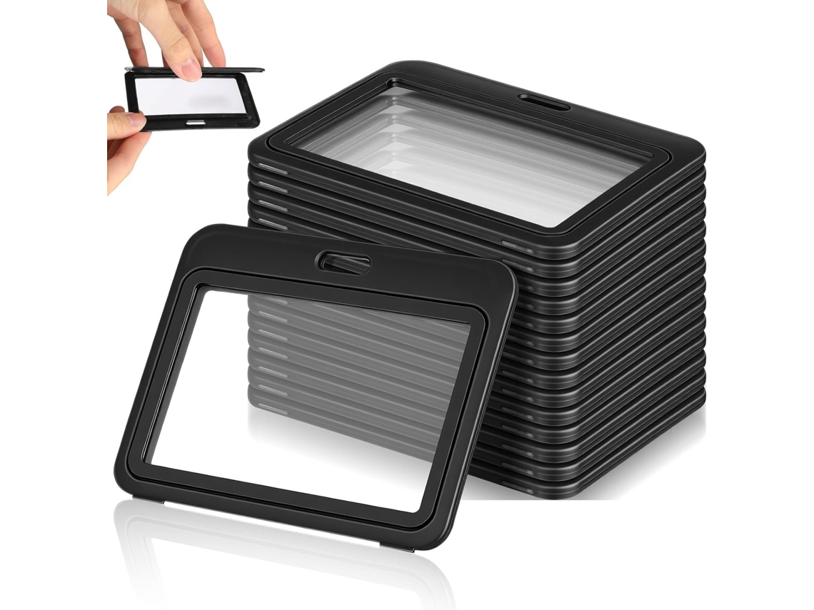 Lurelia Porta-crachá Transparente Portátil Horizontal Em Plástico Preto 4x3 Polegadas Para Escritório E Escola
