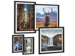 Galeria De Pinturas Murais Cachoeiras, Montanhas, Nuvens, Outono Moldura Preta Pinturas De Quarto Espelharte (conjunto De 5 Imagens)