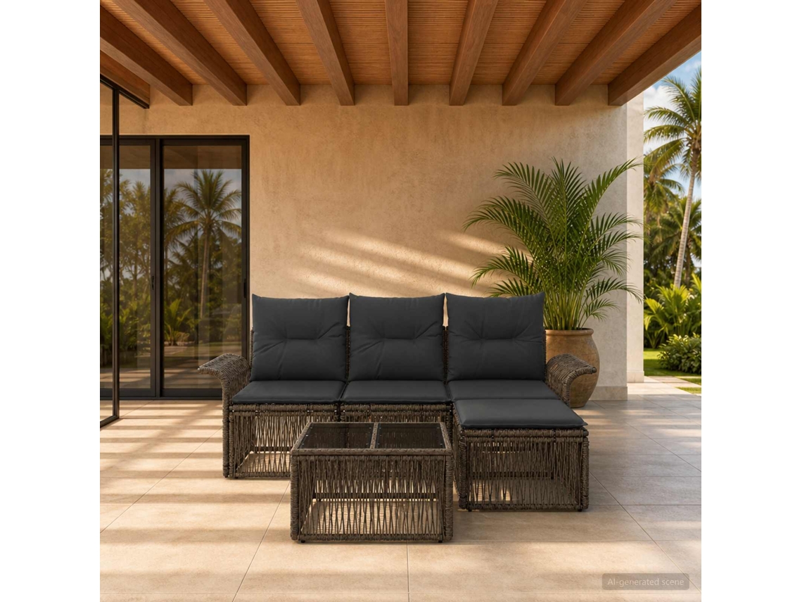 Vidaxl Conjunto De Sofá De Jardim 5 Unid. Cinzento Vime Pe