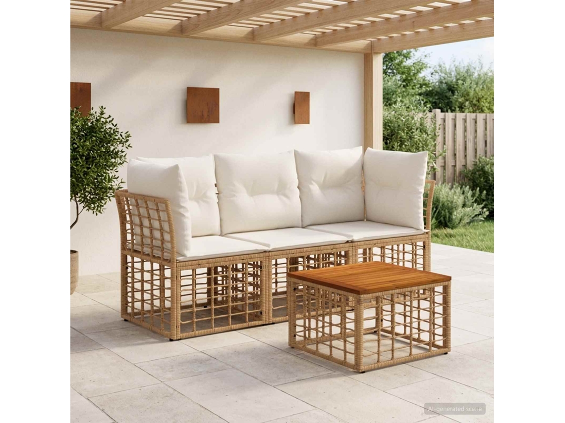 Vidaxl Conjunto De Sofás Para Exterior 4 Unid. Natural E Branco Creme