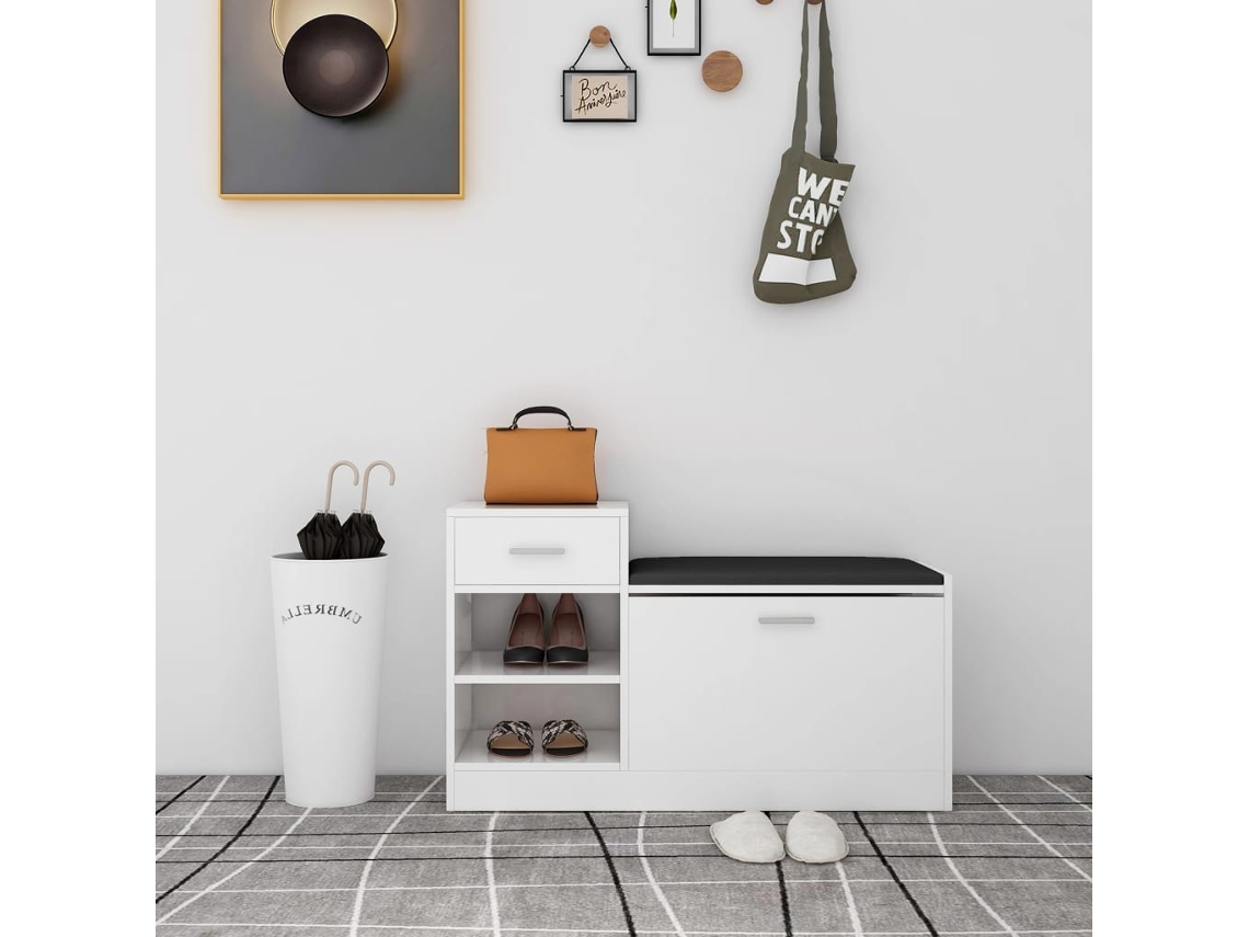 Vidaxl Banco Sapateira 94,5x31x57cm Derivados Madeira Branco Brilhante