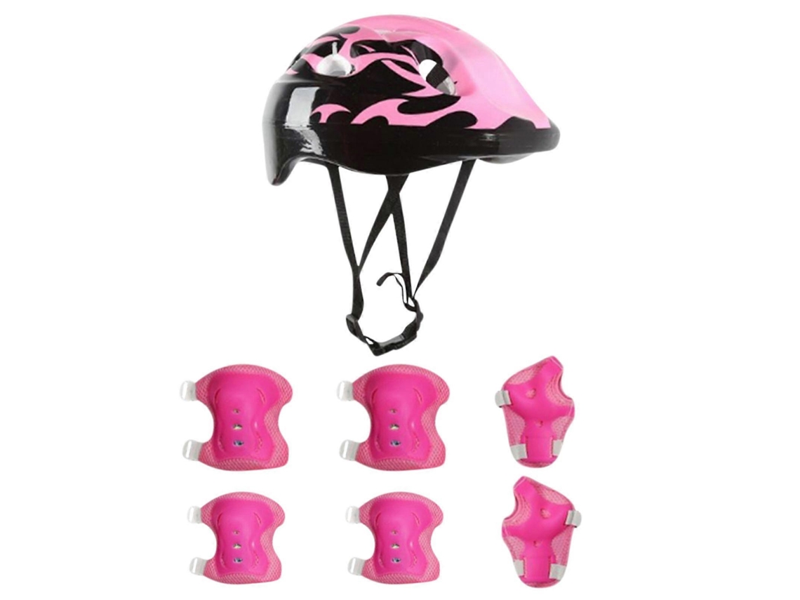 Conjunto 7 Peças Proteção Capacete Infantil Joelheiras Cotoveleiras Ciclismo Skate