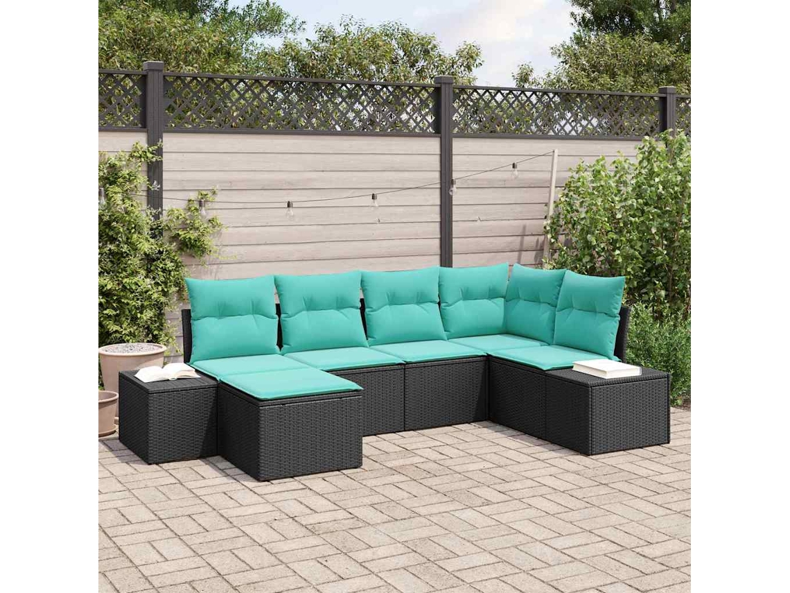 Vidaxl Conjunto De Sofá De Jardim 6 Unid. Preto Vime Pe