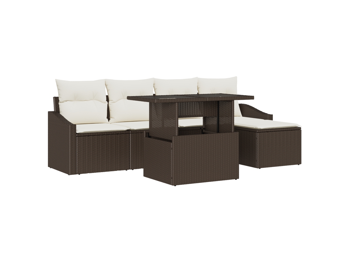 Conjunto 6 De Vidaxl De Sofá De Jardim Com Almofadas Marrom Poli Rattan