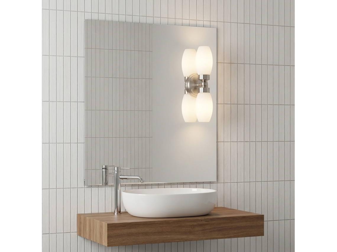 Aplique De Casa De Banho Para Espelho, Base Metálica Níquel E Vidro Opal, Ip44, 2xe14 Máx. 20w "duolia"