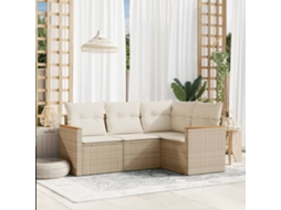 4 Pcs Conjunto De Sofás Para Jardimconjuntos Relax Jardimconjunto De Jantar C/ Almofadões Vime Pe Bege Cfw213365 Lovely Home