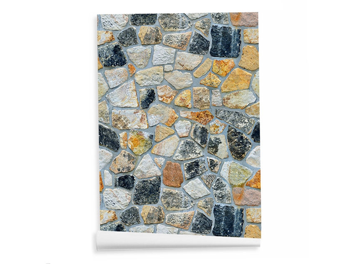 Papel de Parede com Textura de Pedra Simulada 45cm x 10m, Estampa de Tijolos, Padrão de Rochas Coloridas, Adesivo de Parede para Casa
