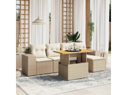 Vidaxl 6 Pcs Conjunto De Sofás P/ Jardim Com Almofadões Vime Pe Bege