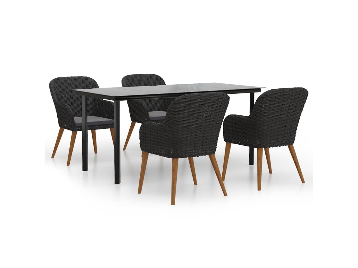 Maison Exclusive - 5 Pcs Conjunto De Jantar P/ Jardim C/ Almofadões Preto