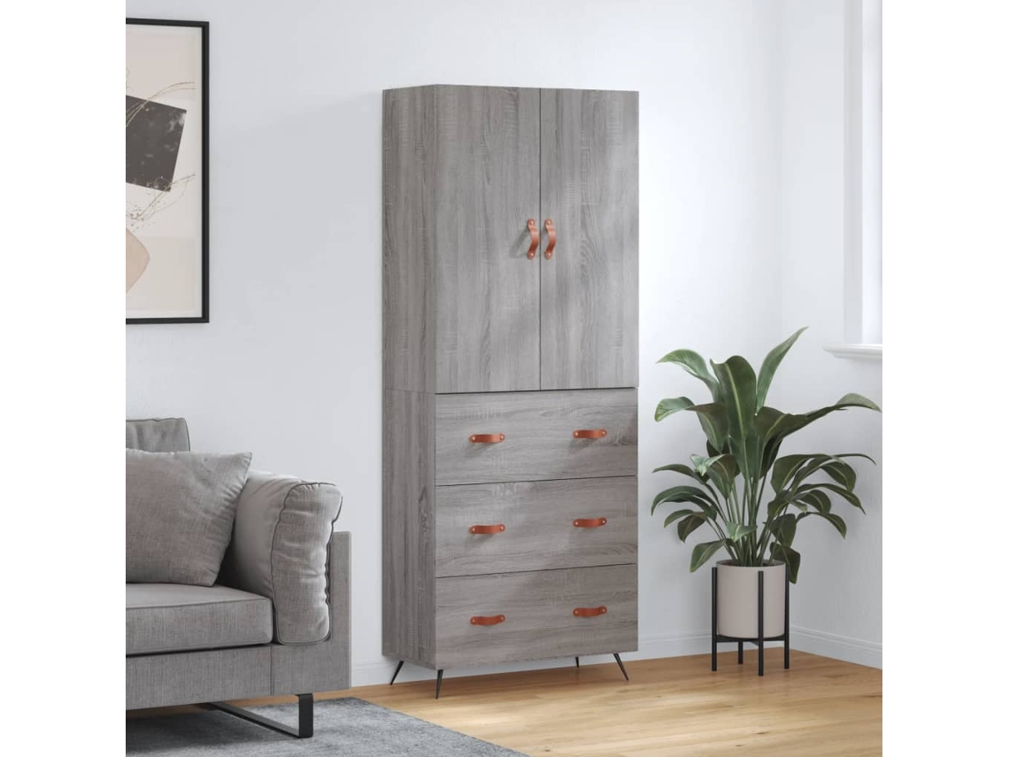 Vidaxl Armário Alto 69,5x34x180 Cm Derivados De Madeira Sonoma Cinza