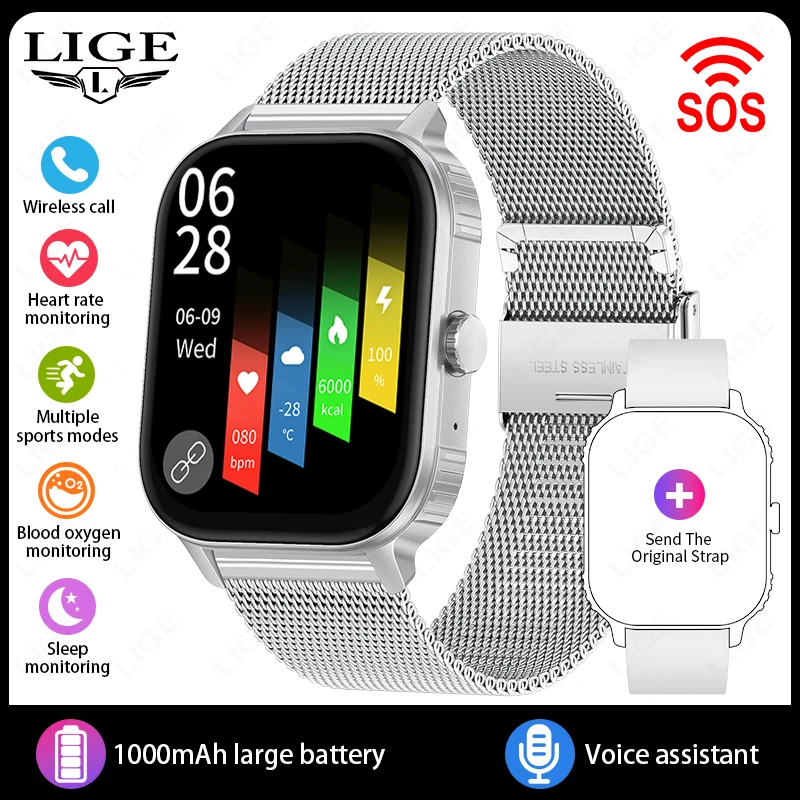 (pulseira De Malha Prateada) Smartwatch Bluetooth De 2,04 Polegadas Com Monitoramento De Oxigênio No Sangue E Frequência Cardíaca.