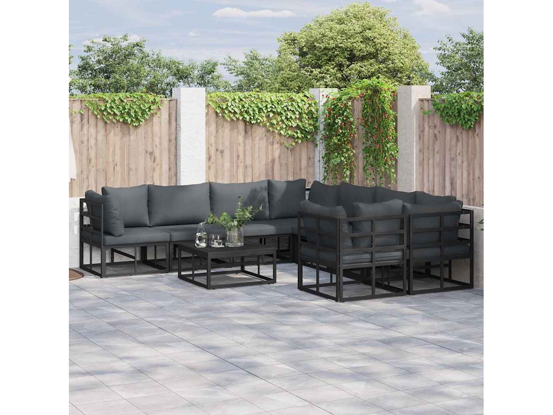 Vidaxl Conjunto De Sofá De Jardim 8 Unid. Preto Aço