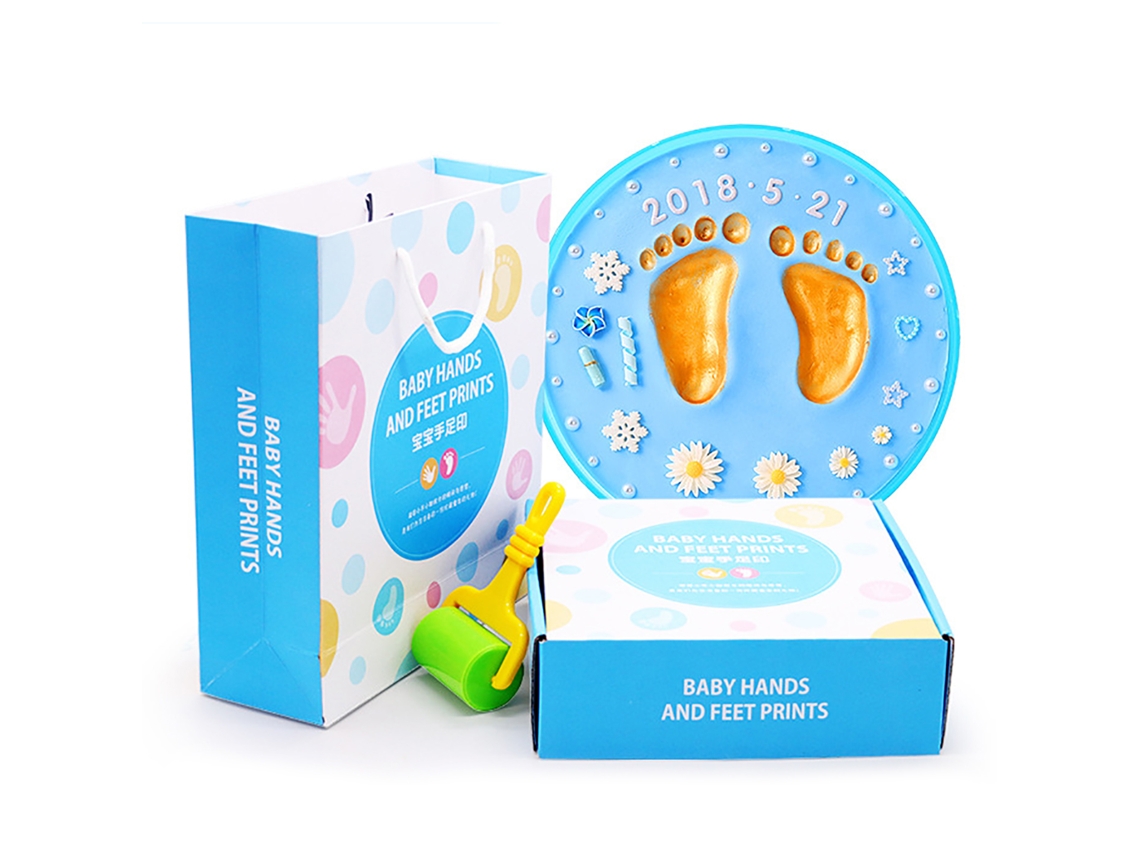 Impressões Mãos Bebê Argila Diy Presente Aniversário Azul