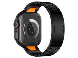 Bracelete Para Apple Watch 42/41/40/38mm - Aço Inoxidável Com Fivela Borboleta E Liberação Rápida Tipo H Preto E Laranja