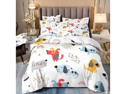 Capa de Edredom com Estampa Cachorrinho em Microfibra Fronha 50x75 Cm (LxAxP), 140x200 Cm