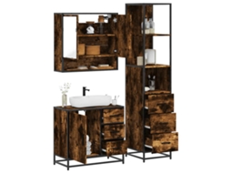 Vidaxl 3 Pcs Conjunto De Móveis Wc Madeira Processada Carvalho Fumado