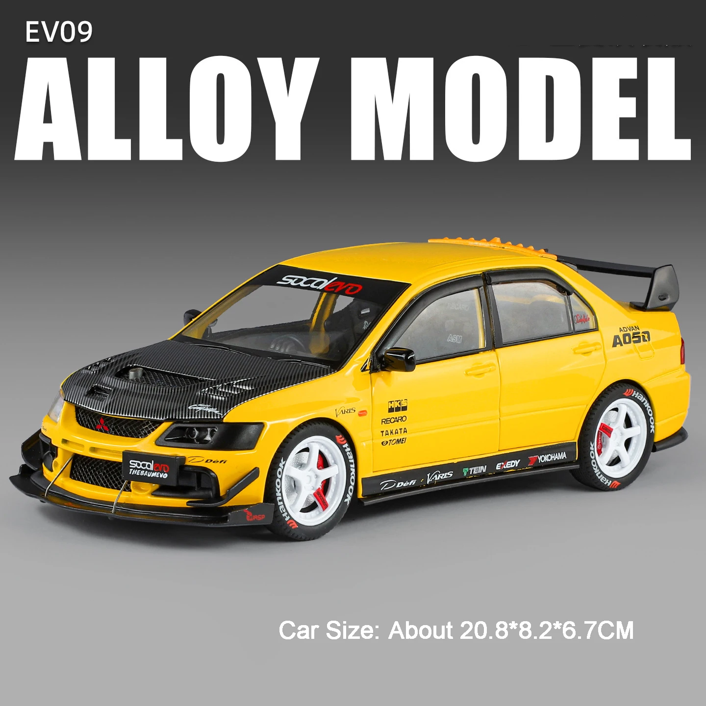 (1901-623 Amarelo) Miniatura De Carro Mitsubishi Na Escala 1:24, Com Efeitos De Som E Luz, Portas Que Podem Ser Abertas.