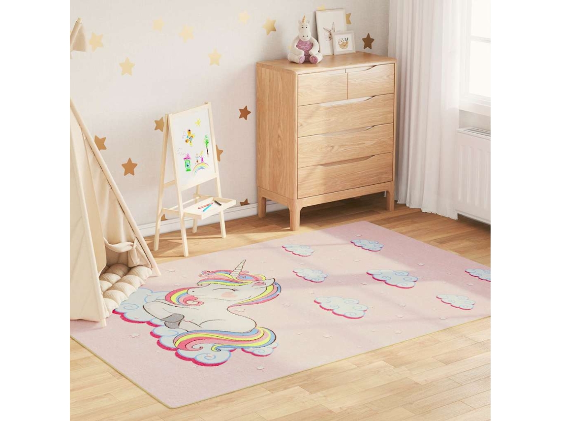 Vidaxl Tapete Lavável Infantil 160x230cm Unicórnio Rosa