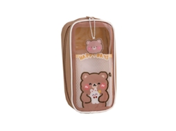 2026rebe estuche de Lápices Linjou de Gran Capacidad, Transparente Con Diseño de Oso Marrón, Lindo Y Duradero para Escolar Y Oficina