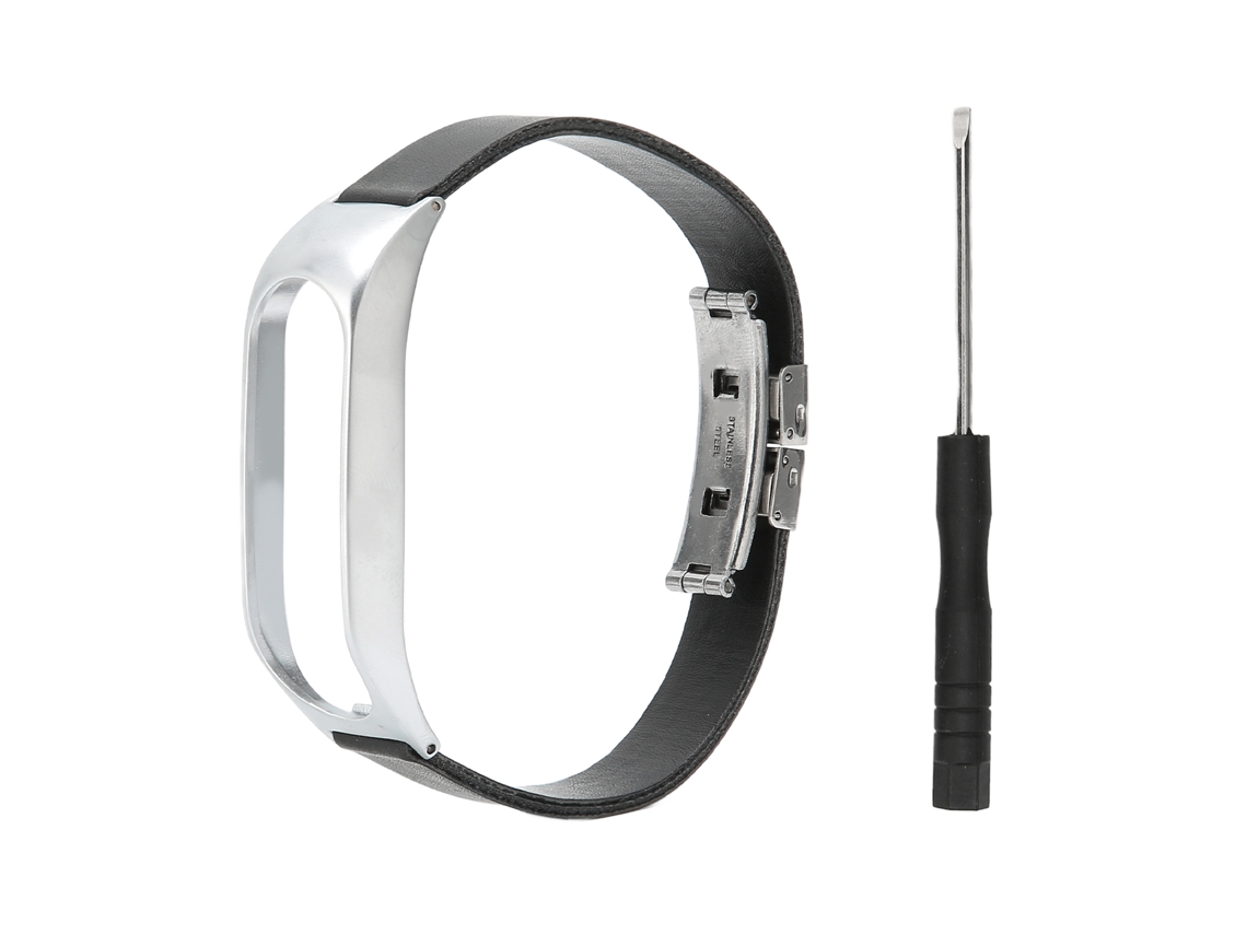 Pulseira De Couro Para Smartwatch Tomtom Touch Com Capa De Liga E Chave De Parafuso Preto Prata