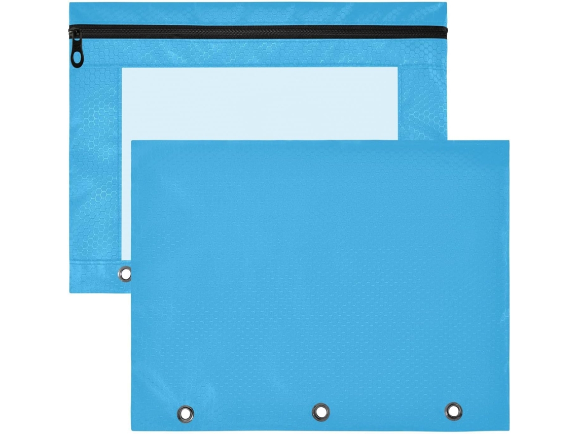 Conjunto de 2 Estojos Multifuncionais Plástico para Fichários 3 Argolas Material Escolar Azul Celeste 31 X 2