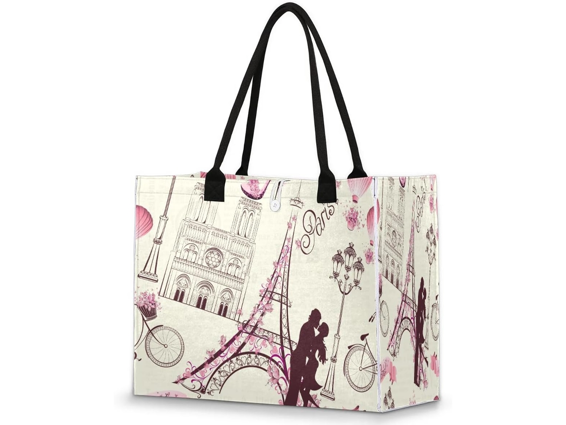 Bolsa Grande e Romântica com Estampa da Torre Eiffel (42x17x33cm)