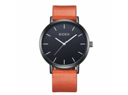Reloj De Cuarzo Unisex Biden Con Caja Negra Y Correa De Cuero Pu Marrón