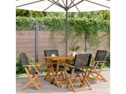 Vidaxl 5 Pcs Conjunto De Jantar P/ Jardim Vime Pe/madeira Maciça Preto