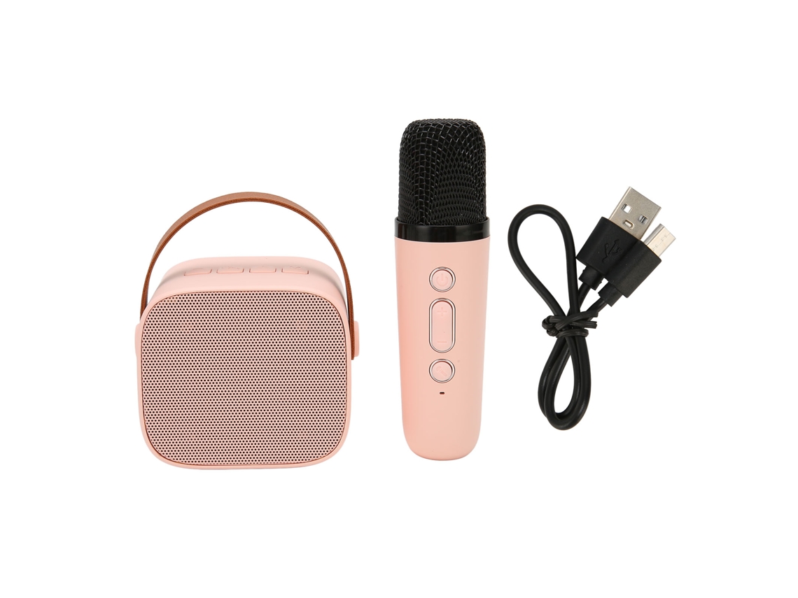 Conjunto Retro Portátil Micrófono y Altavoz Bluetooth Karaoke HD Rosa S/MARCA