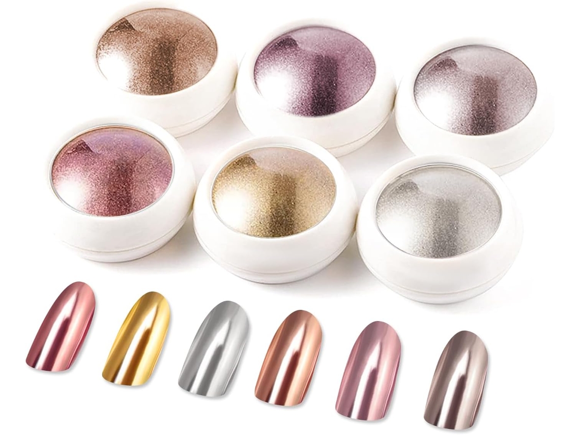 6 Caixas De Pó Para Unhas Em Tom Ouro Rosa - Efeito Espelhado Cromado - Brilho Metálico Inlinso - Pigmento Cromado - Contém Glitlir