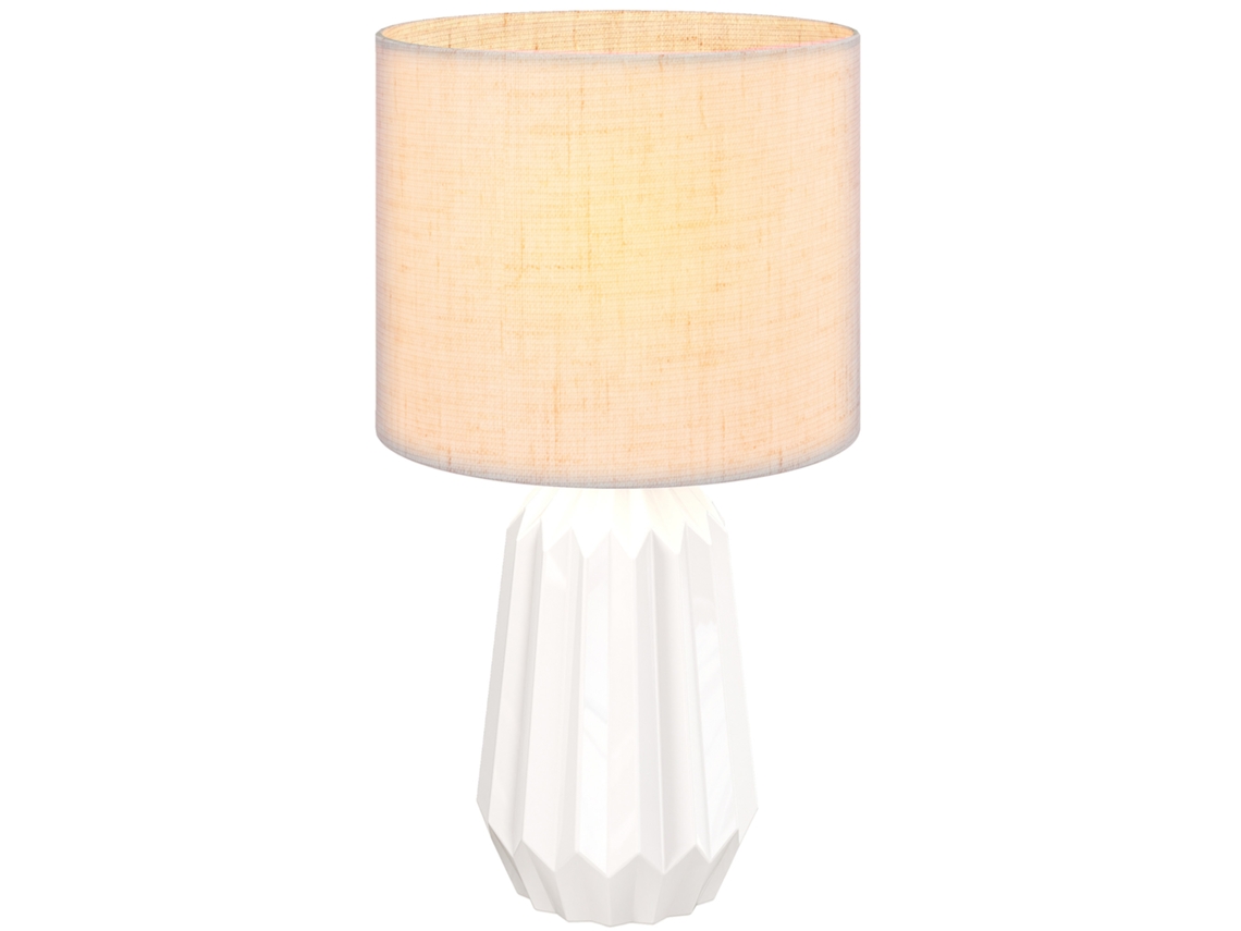 Abajur Retrô Base Cerâmica Cúpula Linho 40w Quarto Branco Bege