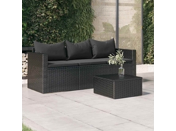 Vidaxl Sofá De Jardim 3 Lugares Com Almofadões Vime Pe Preto