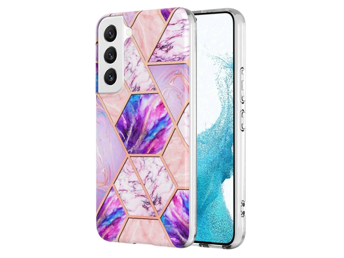 Capa De Celular Samsung Galaxy S23+ 5g Com Revestimento Eletroplástico E Emenda Imd, Dupla Face Em Tpu Com Efeito Mármore.