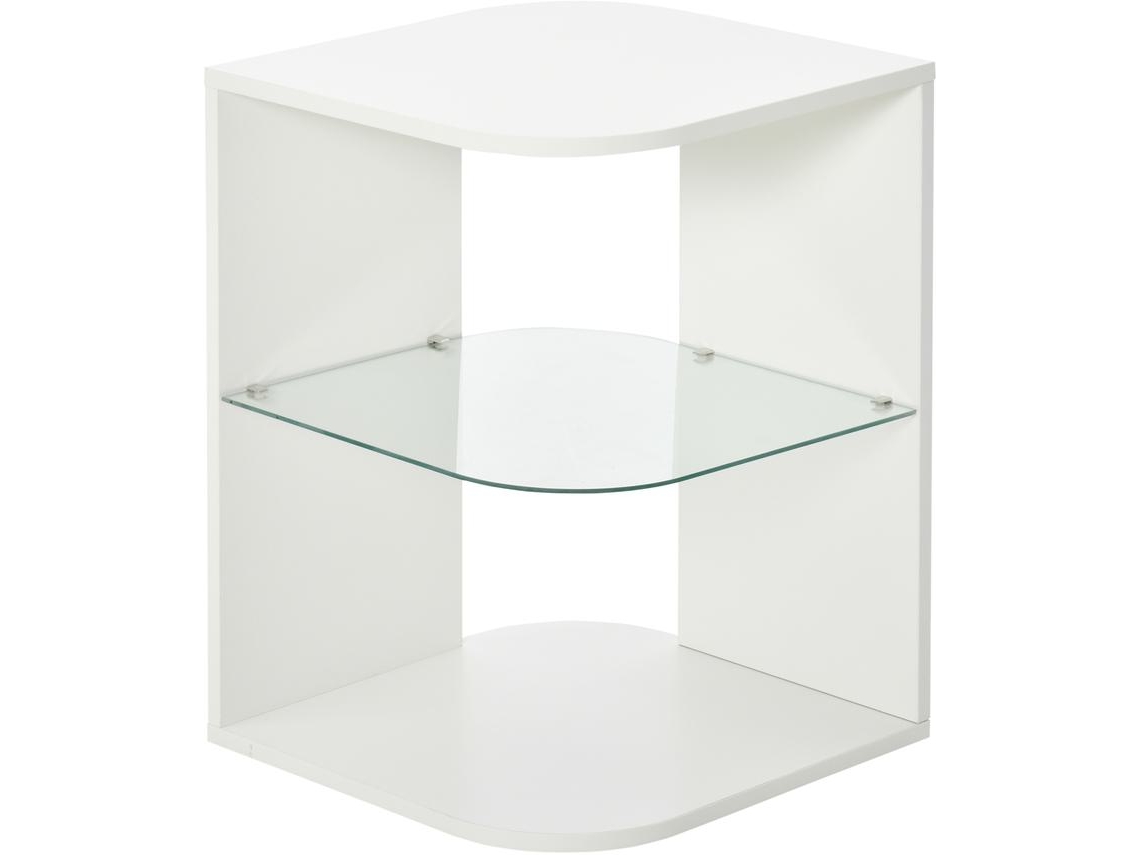 Mesinha Auxiliar de Sala de Estar Melamina de Madeira, Vidro Cor Branco 40x40x56cm Homcom