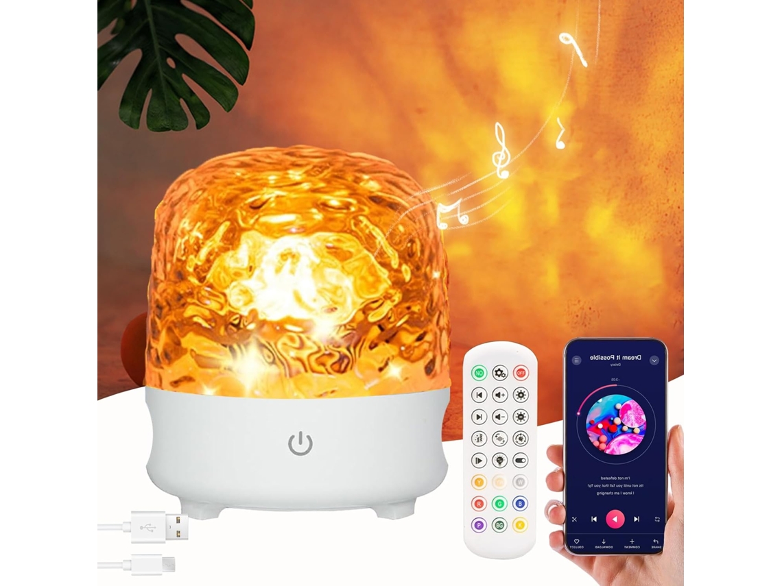 Luminária Ocean, Com Projetor De Teto Com 16 Cores Rgb, Mini Alto-falante E Controle Remoto (branca)