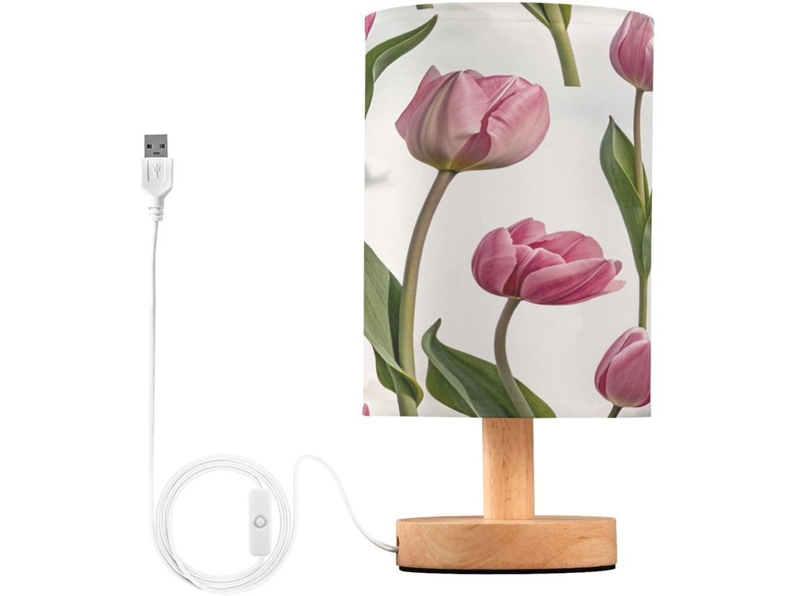 Abajur De Cabeceira Tulipa Para Quarto, Com Portas De Carregamento Usb C, Luminária De Mesa Cabeceira, Luminária De