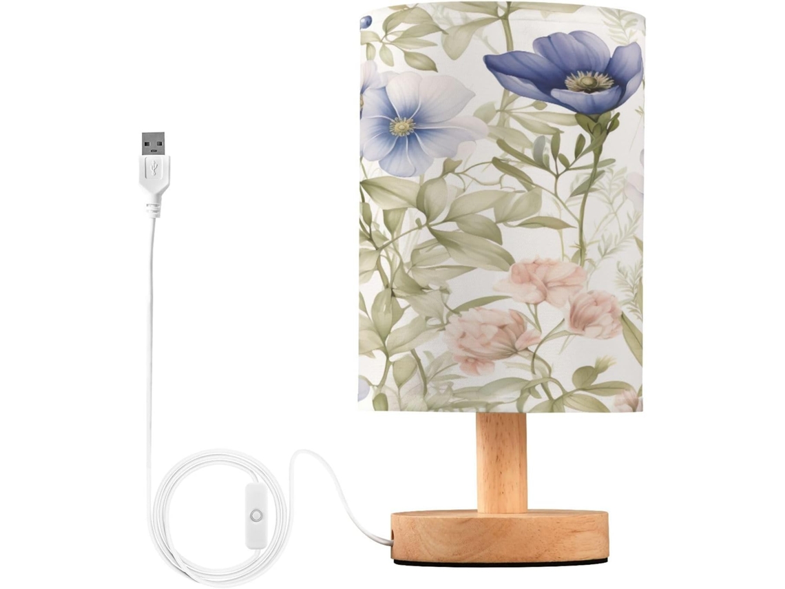 Abajur De Cabeceira Com Estampa Floral Em Aquarela, Portas De Carregamento Usb C, Luminária De Mesa Cabeceira, Luminária