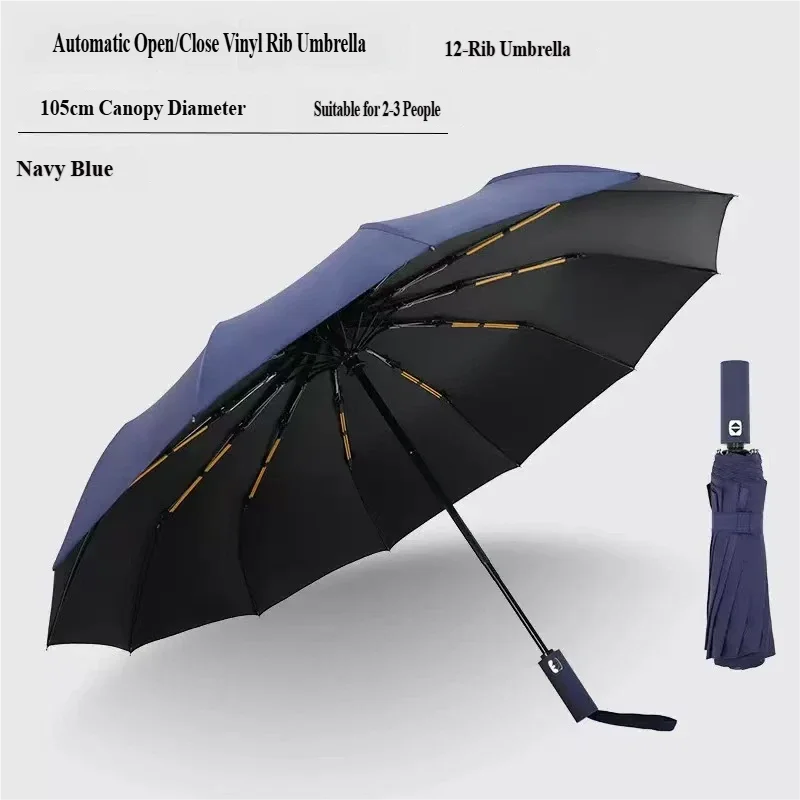 Guarda-chuva Automático Grande (azul Marinho 12k), 60 Varetas, Altamente Eficaz Contra Vento, Sol E Raios Uv.