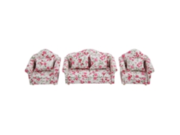 Acessórios para casa de bonecas WalshLXq, escala 1/12, sofá com estampa floral e almofadas, mini móveis (2)