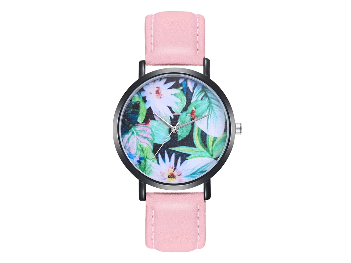 Relógio de Pulso Feminino de Quartzo com Pulseira de Couro Pu Casual Rosa Clássico